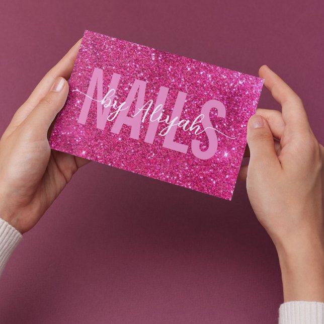 Nails Elegant Pink Glitter Business Card (Creator Uploaded)