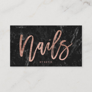 Nails elegant rose gold typography black marble business card