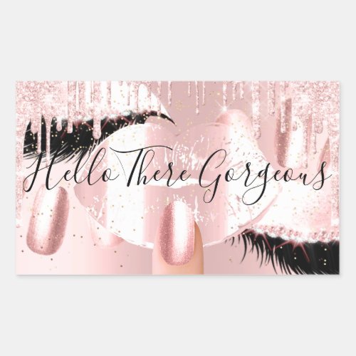 Nails Eyelashes Makeup Pink Drips Hello Gorgeous Rectangular Sticker