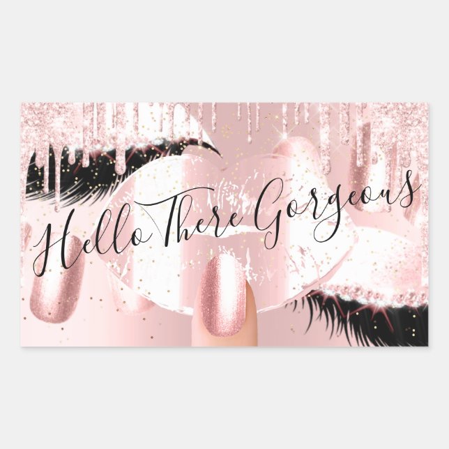 Nails Eyelashes Makeup Pink Drips Pink Gorgeous Rectangular Sticker (Front)