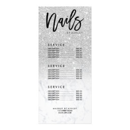 Nails faux silver glitter marble price list rack card