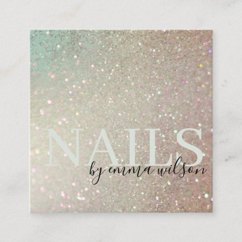 Nails Glitter Green Pink Aqua Shiny Shimmer Square Business Card