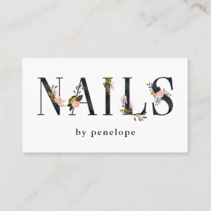 Nails | Gold Blush Black Floral Typography Business Card