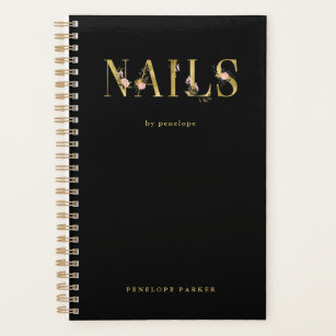 Nails   Gold Floral Typography on Black Planner