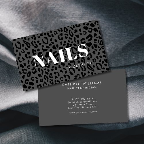 Nails Gray Animal Print Nail Technician Business Card