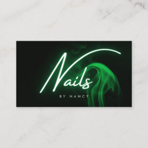Nails Green Neon Elegant Script Typography  Business Card