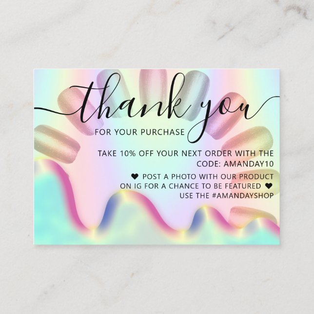Nails Holograph Online Shop Thank You Shopping Business Card (Back)