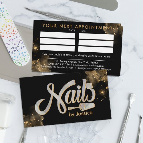 Nails Logo graphic _ Pearl and Gold Texture Business Card
