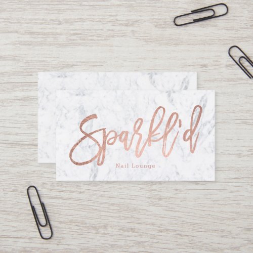 Nails logo rose gold typography white marble business card