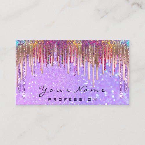 Nails  Makeup Artist Holograph Drip Glitter Purple Business Card
