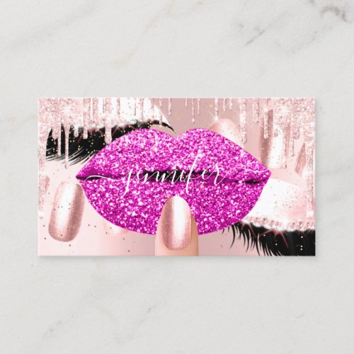 Nails Makeup Artist Kiss Lips Pink Rose Drips Business Card