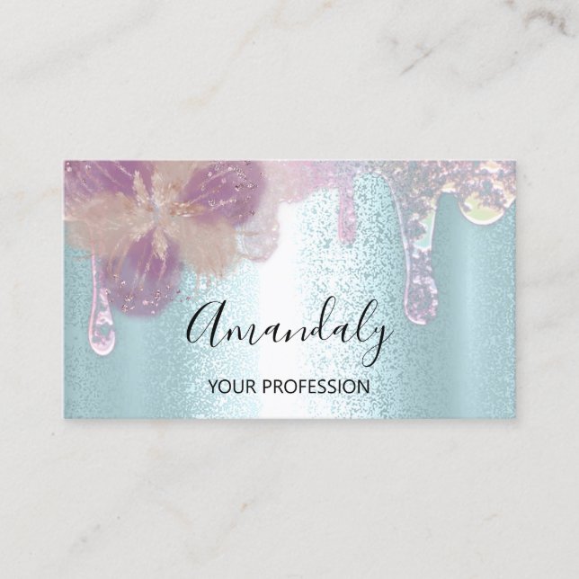 Nails Makeup Artist Lash Logo Logo Drip Flowers Business Card (Front)