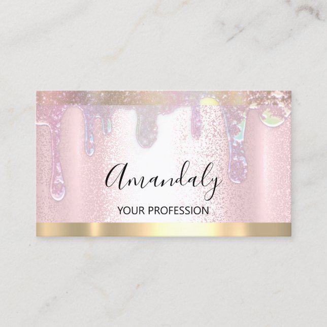 Nails Makeup Artist Lash Logo Pink Drips Business Card (Front)