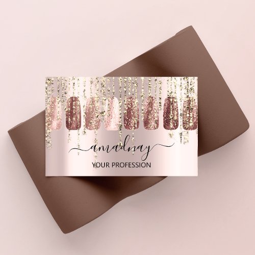 Nails Makeup Artist Lash Rose Gold Drips Business Card