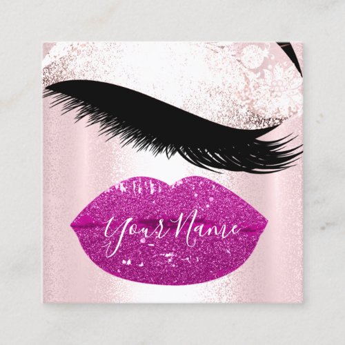 Nails Makeup Artist Pink Berry Kiss Lips Lashes Square Business Card