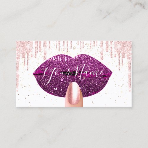Nails Makeup Artist Pink Drip Kiss Lip Berry White Business Card