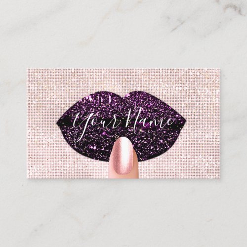 Nails Makeup Artist Pink Drip Kiss Lips Purple VIP Business Card