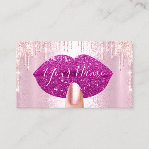 Nails Makeup Artist Pink Drips Kiss Lips Berry Business Card