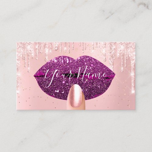 Nails Makeup Artist Pink Drips Kiss Lips Berry VIP Business Card