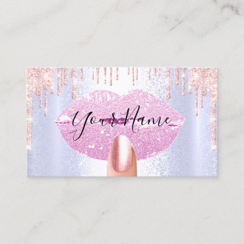 Nails Makeup Artist Pink Drips Kiss Lips Blue Business Card