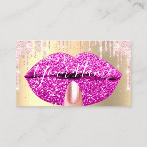 Nails Makeup Artist Pink Drips Kiss Lips Fuchsia Business Card