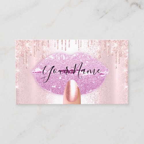 Nails Makeup Artist Pink Drips Kiss Lips Purple Business Card
