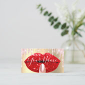 Nails Makeup Artist Pink Drips Kiss Lips Red Business Card (Standing Front)