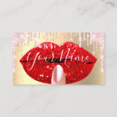 Nails Makeup Artist Pink Drips Kiss Lips Red Business Card (Front)