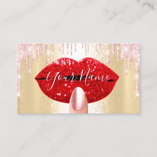 Nails Makeup Artist Pink Drips Kiss Lips Red Gold Business Card