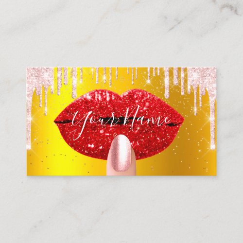 Nails Makeup Artist Pink Drips Kiss Lips Red Gold Business Card