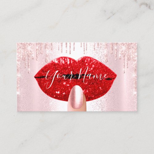 Nails Makeup Artist Pink Drips Kiss Lips Red SPA Business Card