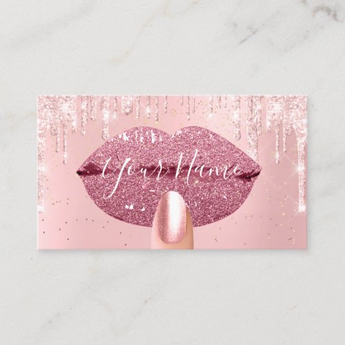 Nails Makeup Artist Pink Drips Kiss Lips Rose Gold Business Card