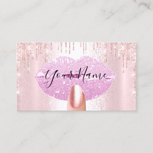 Nails Makeup Artist Pink Drips Kiss Lips Violet Business Card