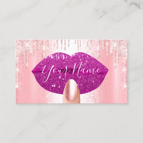 Nails Makeup Artist Pink Drips Kiss Lips Wellness Business Card