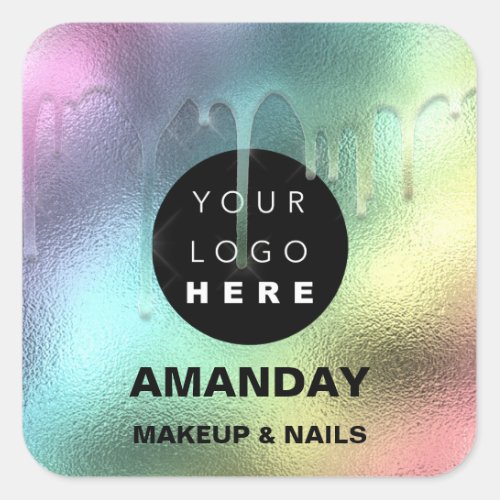 Nails Makeup Artist Rainbow Holographic Logo Square Sticker