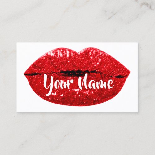 Nails Makeup Artist Red Kiss Lips White Modern Business Card