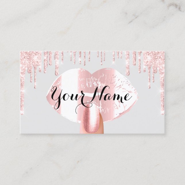 Nails Makeup Artist Rose Drips Gray Pink Kiss Business Card (Front)