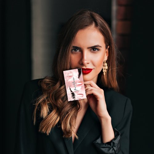 Nails Makeup Artist Rose Drips Kiss Lips Pink Lash Business Card