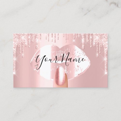 Nails Makeup Artist Rose Drips Kiss Lips Pink Lux Business Card