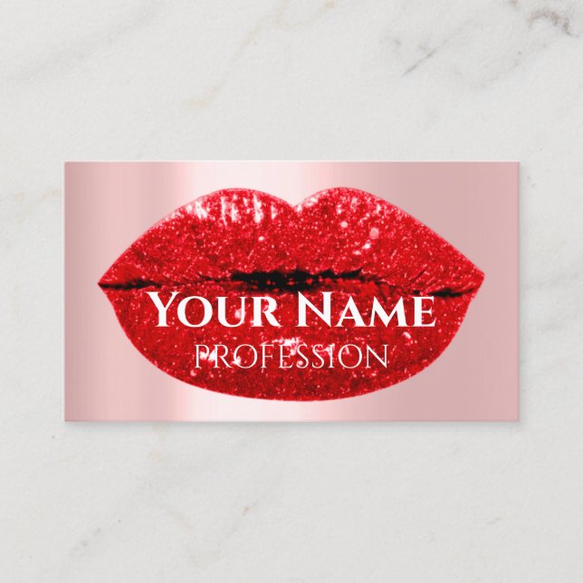 Nails Makeup Artist Rose Drips Kiss Lips Red Business Card (Front)