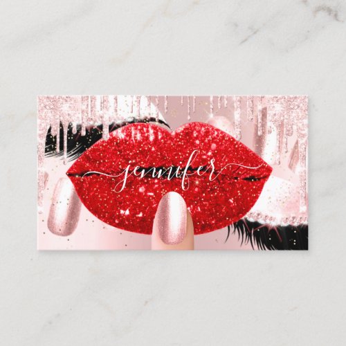 Nails Makeup Artist Rose Red Kiss Lips Pink Lash Business Card