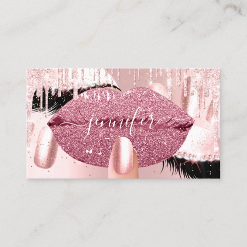 Nails Makeup Artist Rose Red Kiss Lips Rose Glitte Business Card
