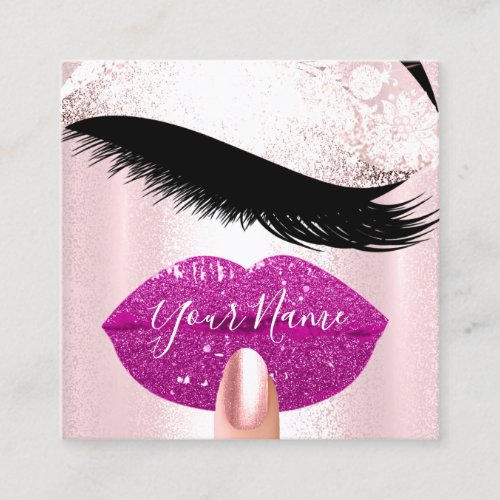 Nails Makeup Boutique Pink Berry Kiss Lips Lashes Square Business Card