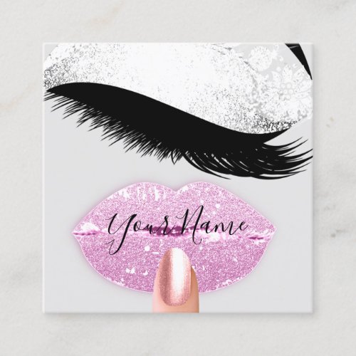 Nails Makeup Boutique Pink Gray Kiss Lips Lashes Square Business Card