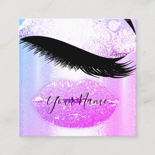 Nails Makeup Boutique Pink Ombre Kiss Lips Lashes Square Business Card