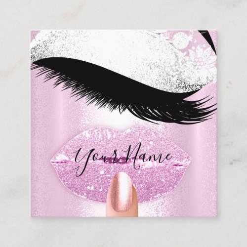 Nails Makeup Boutique Pink Silver Kiss Lips Lashes Square Business Card