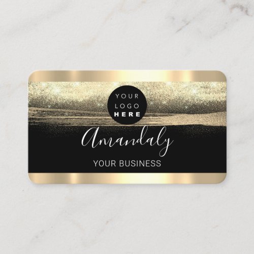 Nails Makeup Stylist Gold Black Custom Logo Business Card