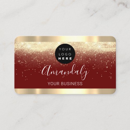 Nails Makeup Stylist Gold Confetti Burgundy Logo Business Card