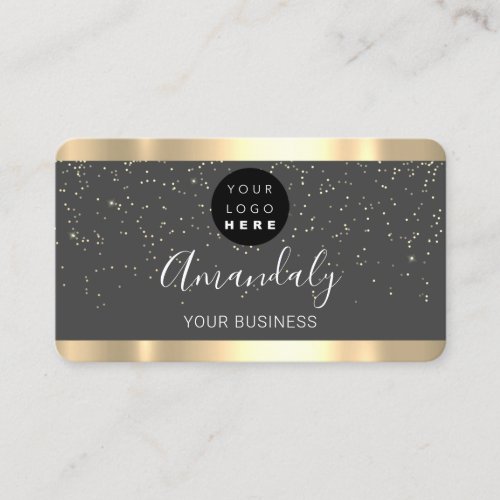 Nails Makeup Stylist Gold Confetti Gray Logo Business Card