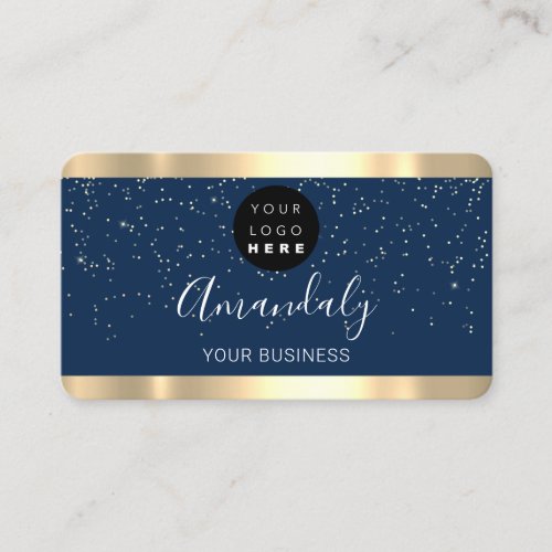 Nails Makeup Stylist Gold Confetti Navy Logo Business Card